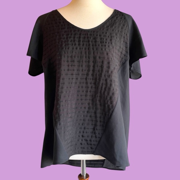 Calvin Klein short sleeve black on black sparkle stripe blouse XL - Picture 2 of 12